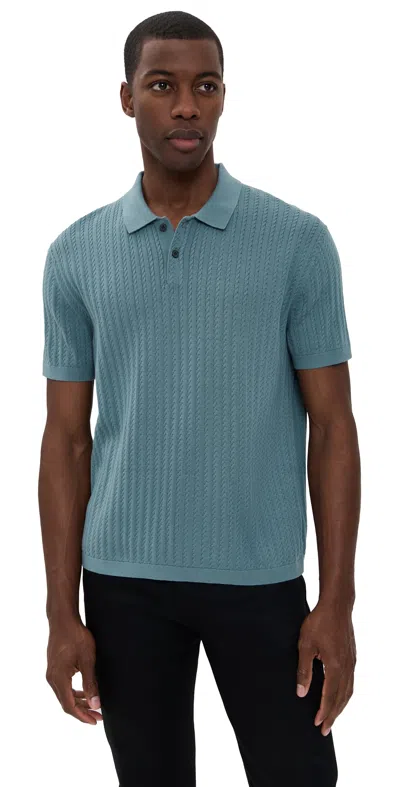 Theory Short Sleeve Cable Polo Dark Rainstorm