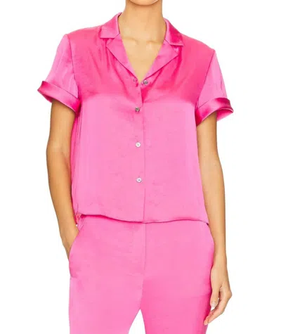 Theory Short Sleeve Camp Shirt In Pink Azalea In Multi