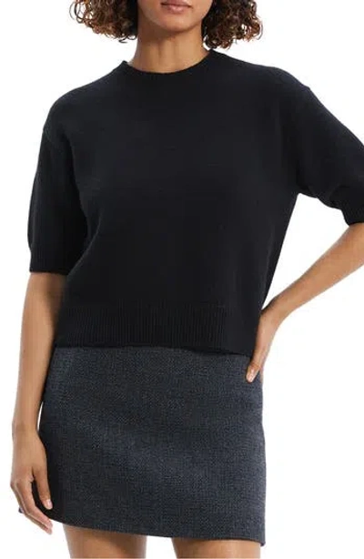 Theory Cashmere Cropped Short Sleeve Sweater In Black
