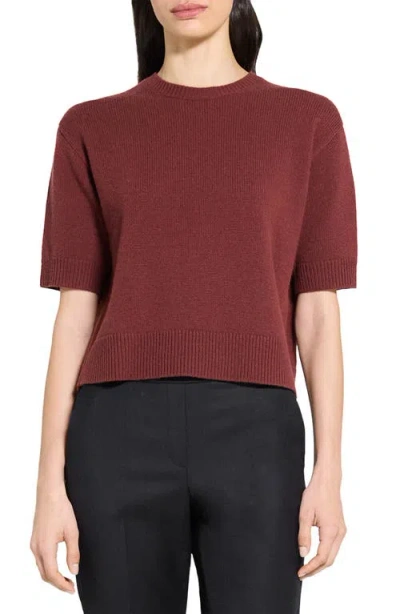 Theory Short Sleeve Cashmere Sweater In Burgundy