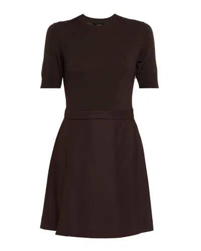 Theory Short-sleeve Combo Mini Dress In Brown