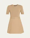 Theory Short-sleeve Combo Mini Dress In Brown