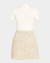 Theory Short-sleeve Combo Mini Dress In Neutral