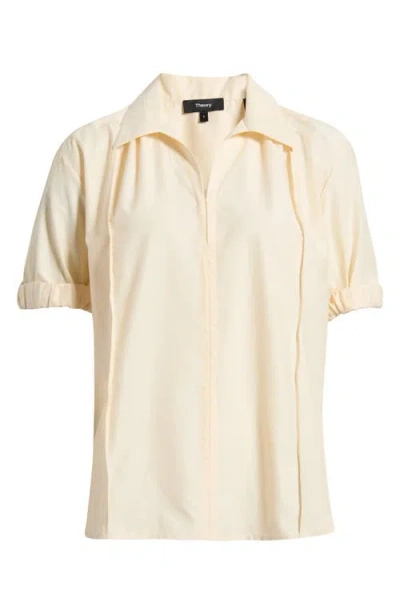 Theory Short Sleeve Cotton Blend Shirt In Neutral
