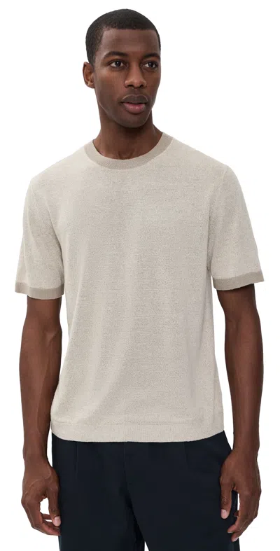 Theory Short Sleeve Crew Neck Tee In Silk Linen Silver Cloud In Neutral