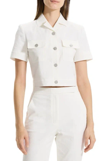 Theory Short Sleeve Crop Jacket In White