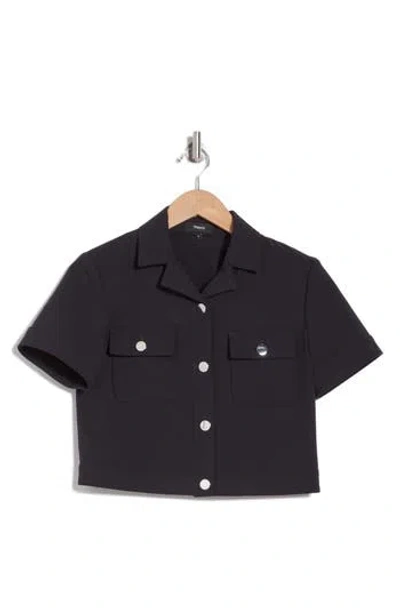 Theory Short Sleeve Crop Shirt Jacket In Black