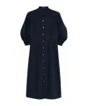 Theory Good Linen Short-sleeve Button-front Midi Shirt Dress In Black