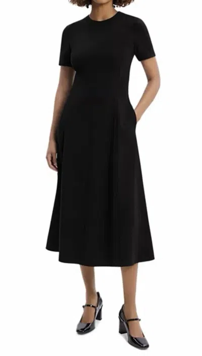 Theory Short Sleeve Flare Midi Dress In Black