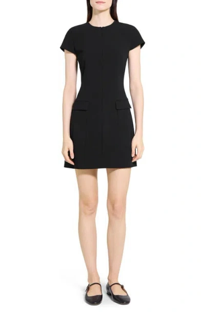 Theory Short Sleeve Front Zip Minidress In Black