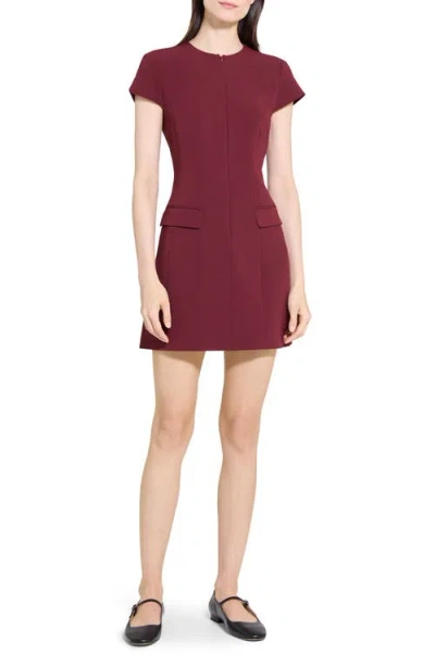 Theory Short Sleeve Front Zip Minidress In Red