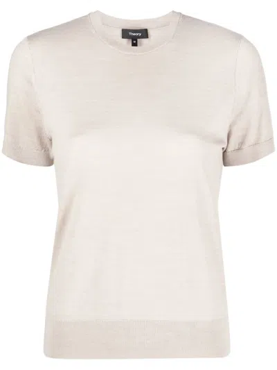Theory Short-sleeve Knitted Wool Top In 中性色