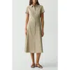 Theory Good Linen Short-sleeve Button-front Midi Shirt Dress In Brown