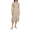 Theory Good Linen Short-sleeve Button-front Midi Shirt Dress In Soft Taupe