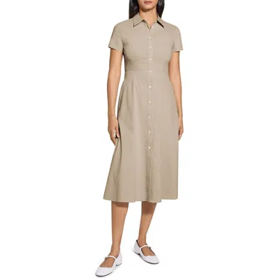 THEORY THEORY SHORT SLEEVE LINEN BLEND MIDI SHIRTDRESS
