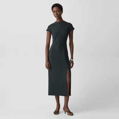 Theory Short-sleeve Midi Dress In Admiral Crepe In Green