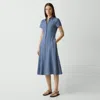 Theory Short-sleeve Midi Dress In Fluid Linen In Light Denim