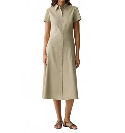 Theory Short Sleeve Midi Shirt Dress In Soft Taupe In Neutral