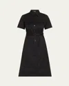 Theory Short-sleeve Military Chino Midi Dress In Black