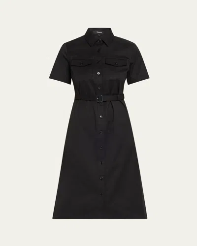 Theory Short-sleeve Military Chino Midi Dress In Black
