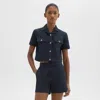 Theory Short-sleeve Military Shirt In Neoteric Twill In Dark Navy
