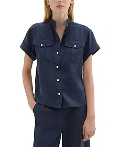 Theory Short Sleeve Military Shirt In Nocturnal Navy