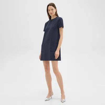 Theory Short-sleeve Mini Dress In Striped Admiral Crepe In Nocturne Navy