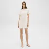 Theory Short-sleeve Mini Dress In Striped Admiral Crepe In Rice