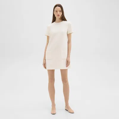 Theory Short-sleeve Mini Dress In Striped Admiral Crepe In Rice