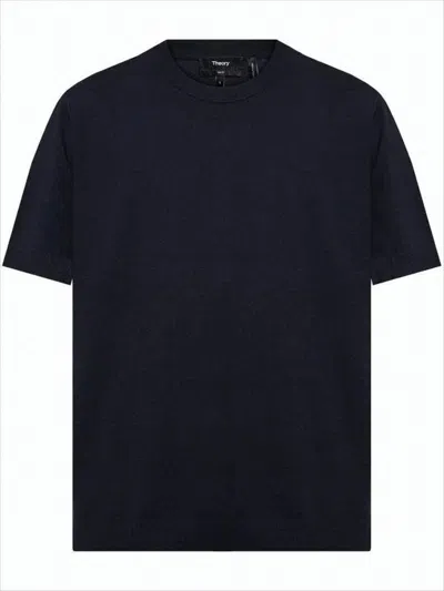 Theory Short-sleeve Minimalist Sweater With Classic Crew Neckline In Black
