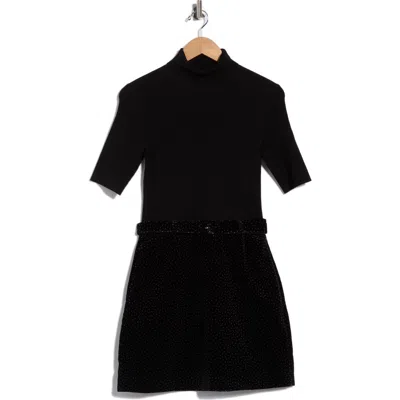 Theory Short Sleeve Mixed Media Minidress In Black