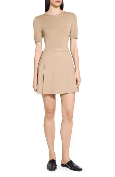 THEORY THEORY SHORT SLEEVE MIXED MEDIA MINIDRESS