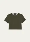 Theory Short-sleeve Organic Cotton Ringer T-shirt In Dark Olive/white