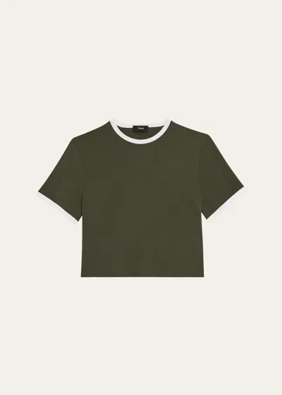 Theory Short-sleeve Organic Cotton Ringer T-shirt In Dark Olive/white