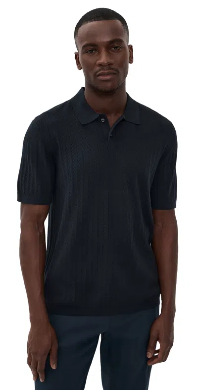 Theory Short Sleeve Polo In Fine Bilen Dark Eclipse In Black
