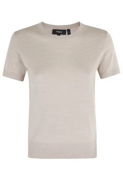 THEORY SHORT-SLEEVE ROUND NECK MERINO WOOL TEE