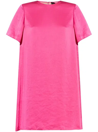 Theory Short Sleeve Satin Dress In Pink Azalea