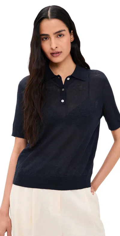 Theory Short Sleeve Sheer Polo Nocturne Navy In Black