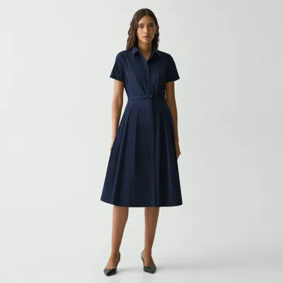 Theory Short-sleeve Shirt Dress In Good Cotton In New Navy