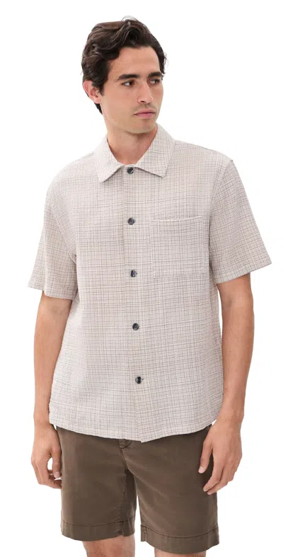 Theory Short Sleeve Shirt In Mini Textured Check Morel Multi