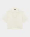 Theory Short-sleeve Silk Polo Top In Ivory
