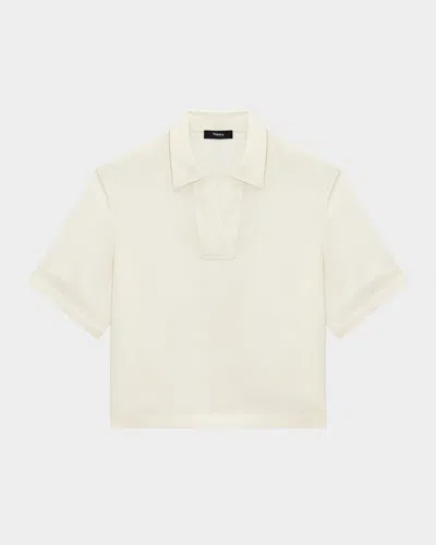Theory Short-sleeve Silk Polo Top In Ivory