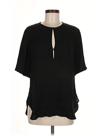 Pre-owned Theory Short Sleeve Silk Top Black Keyhole Neckline Tops