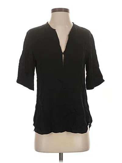Pre-owned Theory Short Sleeve Silk Top Black Keyhole Neckline Tops