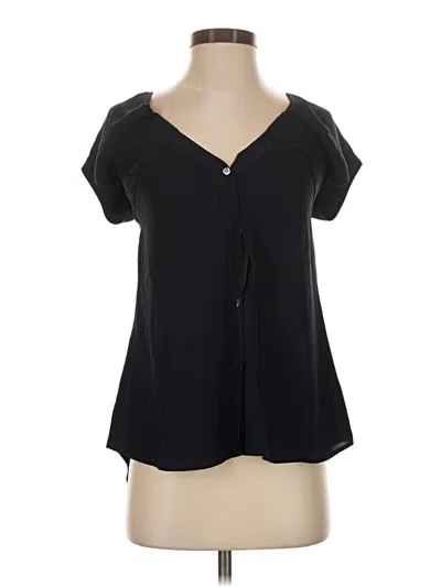 Pre-owned Theory Short Sleeve Silk Top Black Keyhole Neckline Tops