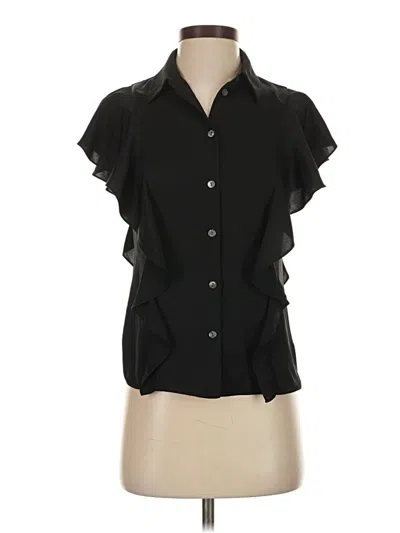 Pre-owned Theory Short Sleeve Silk Top Black Ruffles Neckline Tops