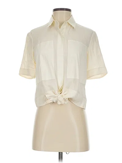 Pre-owned Theory Short Sleeve Silk Top Ivory Tie Neck Tops In White