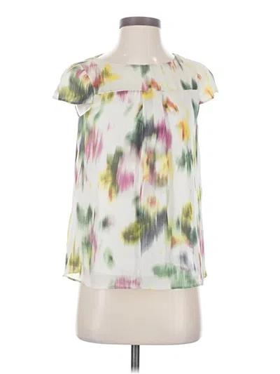 Pre-owned Theory Short Sleeve Silk Top Ivory Tie-dye Pattern Cold Shoulder Neckline Tops