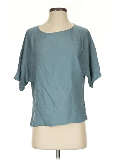 Pre-owned Theory Short Sleeve Silk Top Teal Scoop Neck Tops In Blue