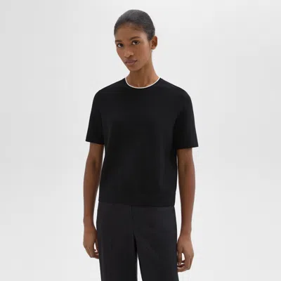 Theory Short-sleeve Sweater In Crepe Knit In Black